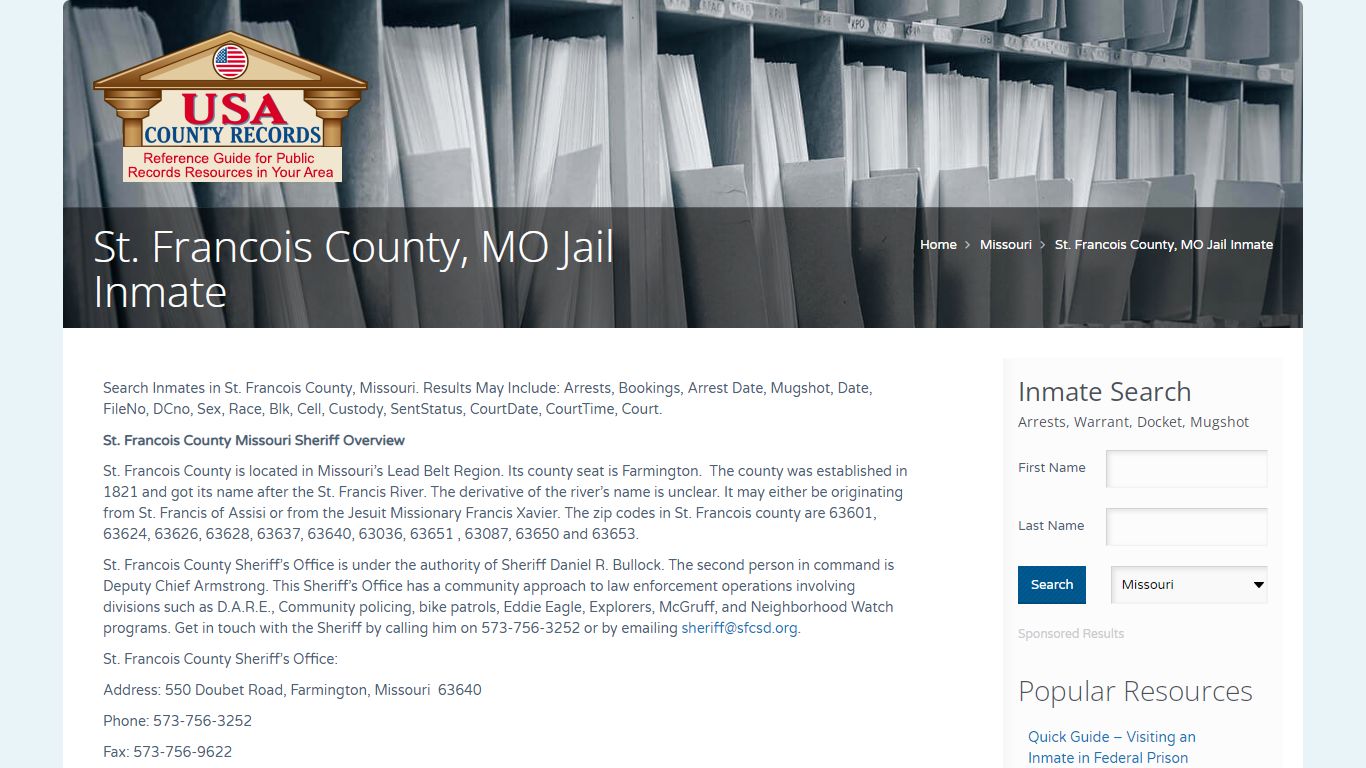 St. Francois County, MO Jail Inmate | Name Search