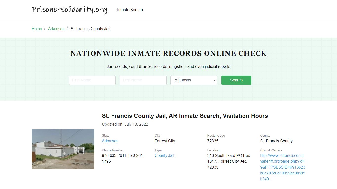 St. Francis County Jail, AR Inmate Search, Visitation Hours